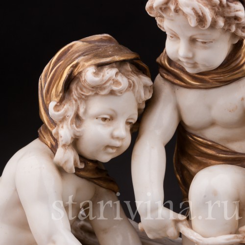 Композиция из фарфора Аллегория зимы, дети у костра, Karl Ens, Германия, 1900 гг.