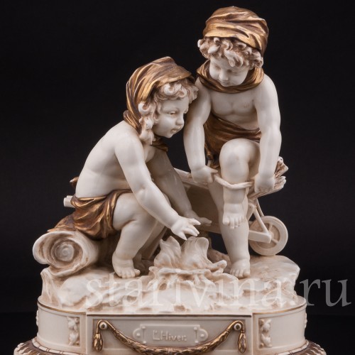 Композиция из фарфора Аллегория зимы, дети у костра, Karl Ens, Германия, 1900 гг.