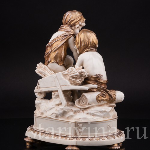 Композиция из фарфора Аллегория зимы, дети у костра, Karl Ens, Германия, 1900 гг.