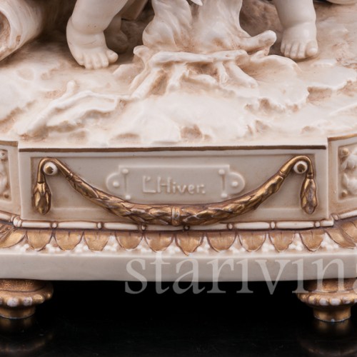 Композиция из фарфора Аллегория зимы, дети у костра, Karl Ens, Германия, 1900 гг.