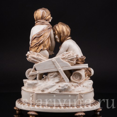 Композиция из фарфора Аллегория зимы, дети у костра, Karl Ens, Германия, 1900 гг.