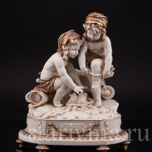 Композиция из фарфора Аллегория зимы, дети у костра, Karl Ens, Германия, 1900 гг.