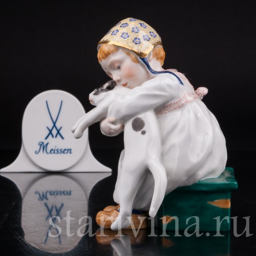 Фарфоровая статуэтка Девочка с кошкой Meissen, Германия.