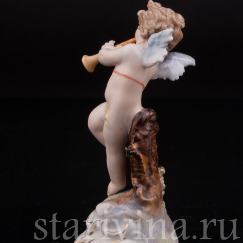 Фарфоровая фигурка Ангелочек с флейтой, миниатюра, Volkstedt, Германия, кон. 19 в.