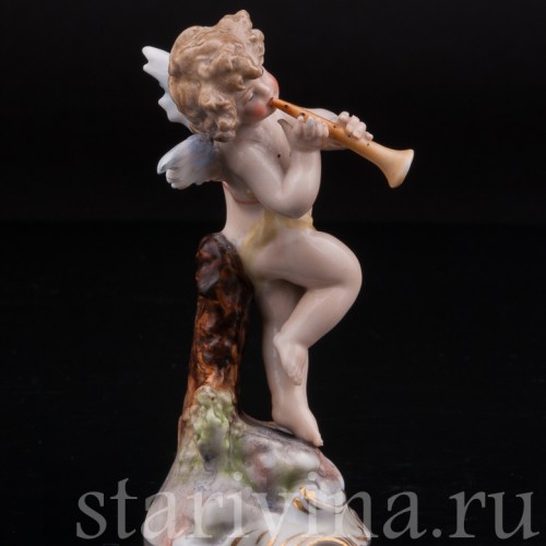 Фарфоровая фигурка Ангелочек с флейтой, миниатюра, Volkstedt, Германия, кон. 19 в.