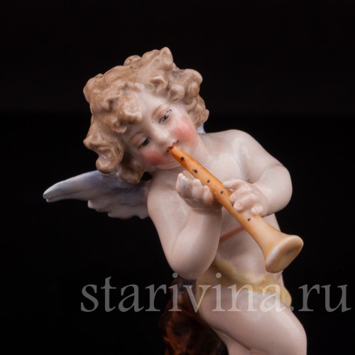 Фарфоровая фигурка Ангелочек с флейтой, миниатюра, Volkstedt, Германия, кон. 19 в.