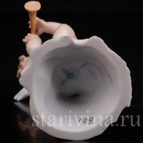 Фарфоровая фигурка Ангелочек с флейтой, миниатюра, Volkstedt, Германия, кон. 19 в.