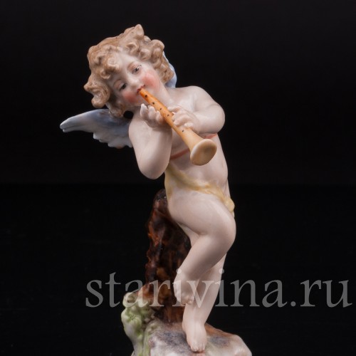 Фарфоровая фигурка Ангелочек с флейтой, миниатюра, Volkstedt, Германия, кон. 19 в.