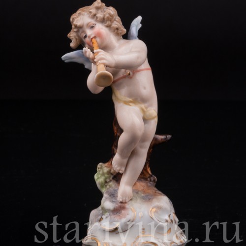Фарфоровая фигурка Ангелочек с флейтой, миниатюра, Volkstedt, Германия, кон. 19 в.