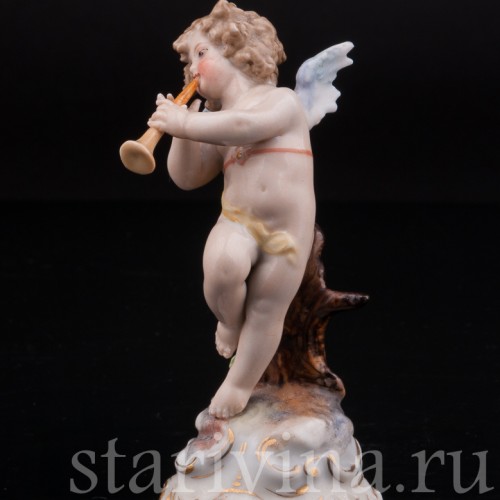 Фарфоровая фигурка Ангелочек с флейтой, миниатюра, Volkstedt, Германия, кон. 19 в.