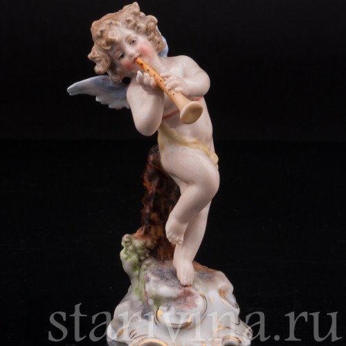 Фарфоровая фигурка Ангелочек с флейтой, миниатюра, Volkstedt, Германия, кон. 19 в.