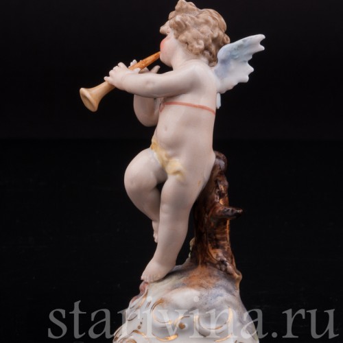 Фарфоровая фигурка Ангелочек с флейтой, миниатюра, Volkstedt, Германия, кон. 19 в.