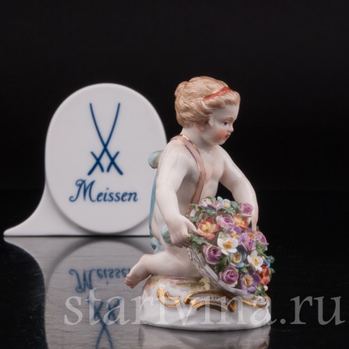 Статуэтка из фарфора Девочка с корзиной цветов, миниатюра, Meissen, Германия, сер. 19 - нач. 20 вв.
