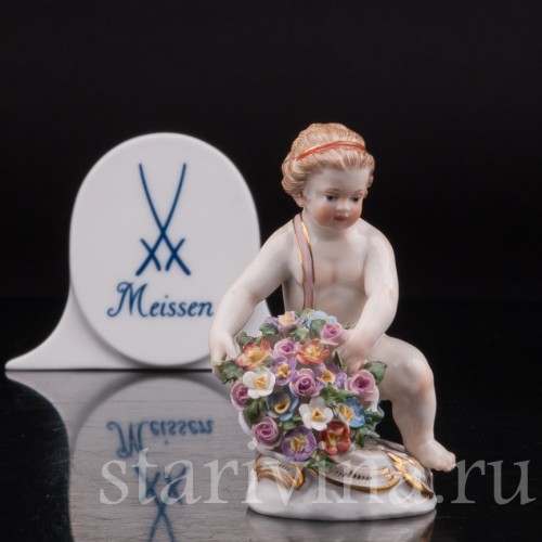 Статуэтка из фарфора Девочка с корзиной цветов, миниатюра, Meissen, Германия, сер. 19 - нач. 20 вв.