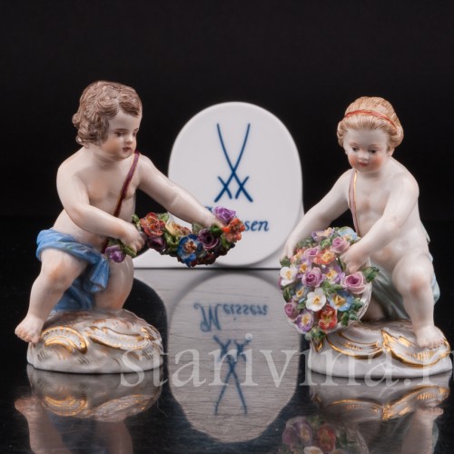 Статуэтка из фарфора Девочка с корзиной цветов, миниатюра, Meissen, Германия, сер. 19 - нач. 20 вв.