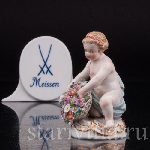 Статуэтка из фарфора Девочка с корзиной цветов, миниатюра, Meissen, Германия, сер. 19 - нач. 20 вв.