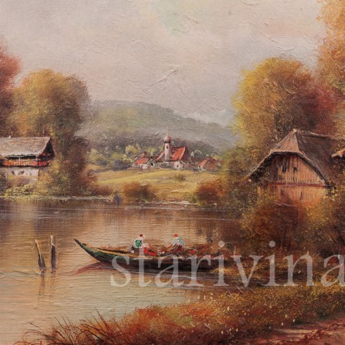 Картина маслом Деревенская идиллия, Германия, вт. пол. 20 в.