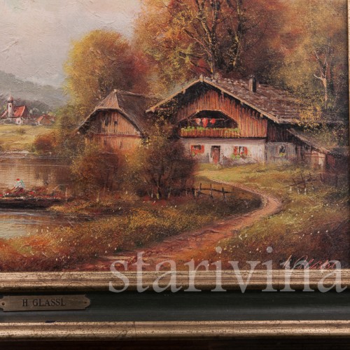 Картина маслом Деревенская идиллия, Германия, вт. пол. 20 в.