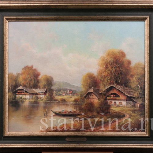 Картина маслом Деревенская идиллия, Германия, вт. пол. 20 в.