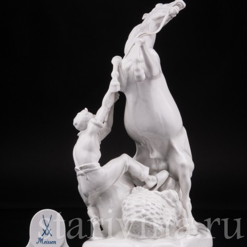 Кабинетная фарфоровая скульптура Укрощение коня, Meissen, Германия, 1965 г.