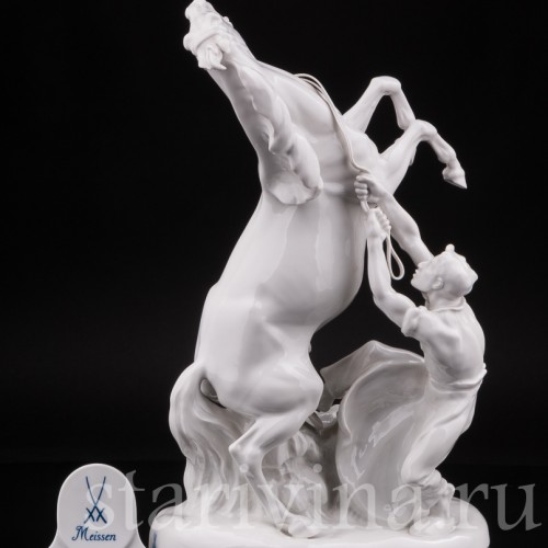 Кабинетная фарфоровая скульптура Укрощение коня, Meissen, Германия, 1965 г.