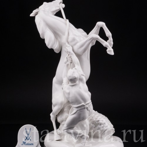 Кабинетная фарфоровая скульптура Укрощение коня, Meissen, Германия, 1965 г.