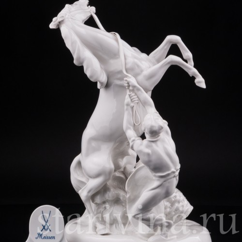 Кабинетная фарфоровая скульптура Укрощение коня, Meissen, Германия, 1965 г.