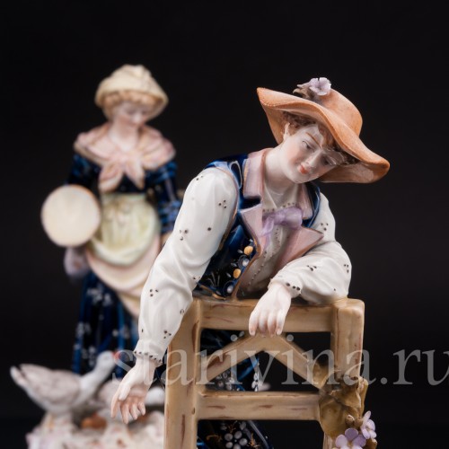 Парные фарфоровые статуэтки Птичники, пара с домашней птицей, E. A. Muller, Германия, кон. 19, нач. 20 вв.