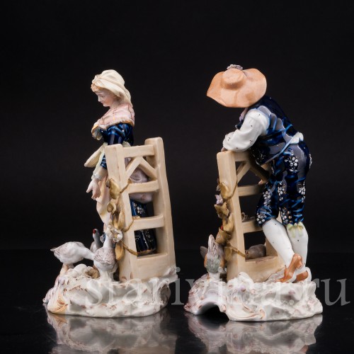 Парные фарфоровые статуэтки Птичники, пара с домашней птицей, E. A. Muller, Германия, кон. 19, нач. 20 вв.