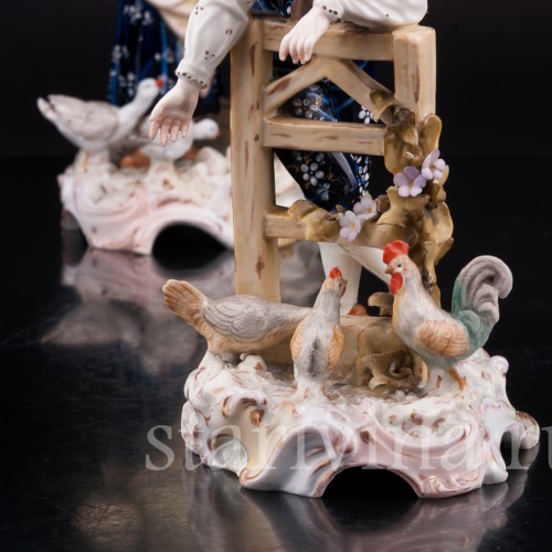 Парные фарфоровые статуэтки Птичники, пара с домашней птицей, E. A. Muller, Германия, кон. 19, нач. 20 вв.