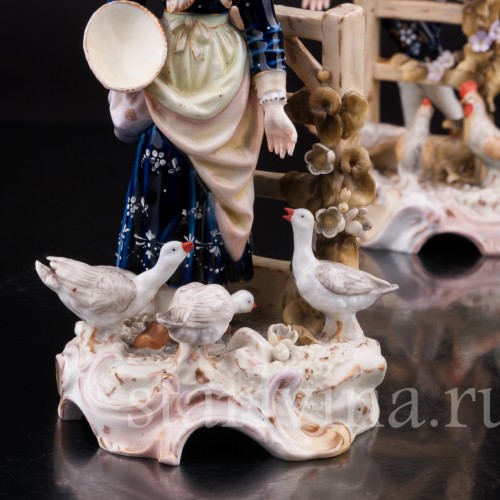 Парные фарфоровые статуэтки Птичники, пара с домашней птицей, E. A. Muller, Германия, кон. 19, нач. 20 вв.