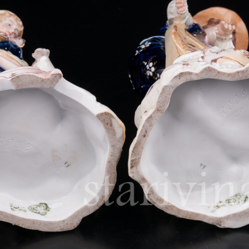 Парные фарфоровые статуэтки Птичники, пара с домашней птицей, E. A. Muller, Германия, кон. 19, нач. 20 вв.