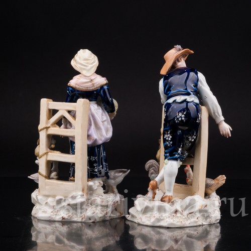 Парные фарфоровые статуэтки Птичники, пара с домашней птицей, E. A. Muller, Германия, кон. 19, нач. 20 вв.