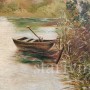 Картина маслом, пейзаж Лодка на берегу реки, Германия, 1930 гг.