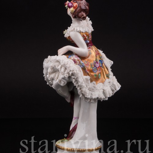 Статуэтка из фарфора Балерина, кружевная, Volkstedt, Германия, до 1935 г.