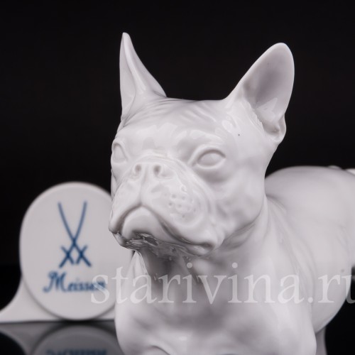 Статуэтка собаки из фарфора Французский бульдог, Meissen, Германия, 1981 г.