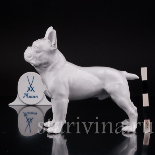Статуэтка собаки из фарфора Французский бульдог, Meissen, Германия, 1981 г.