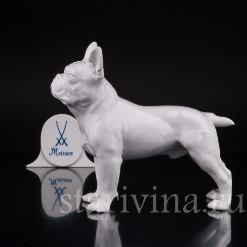 Статуэтка собаки из фарфора Французский бульдог, Meissen, Германия, 1981 г.