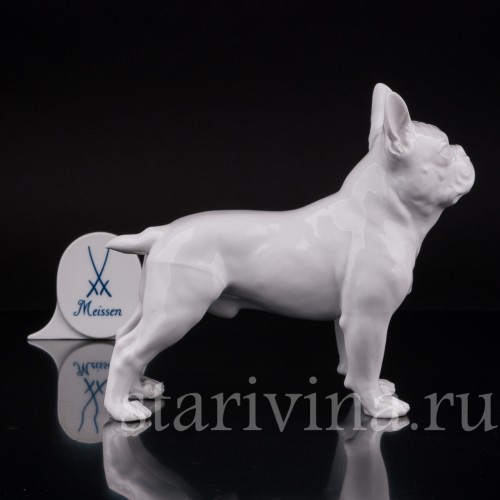 Статуэтка собаки из фарфора Французский бульдог, Meissen, Германия, 1981 г.