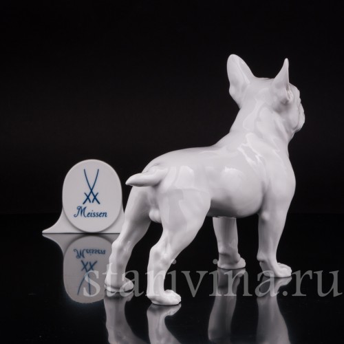 Статуэтка собаки из фарфора Французский бульдог, Meissen, Германия, 1981 г.
