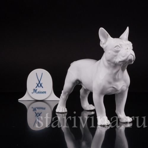 Статуэтка собаки из фарфора Французский бульдог, Meissen, Германия, 1981 г.