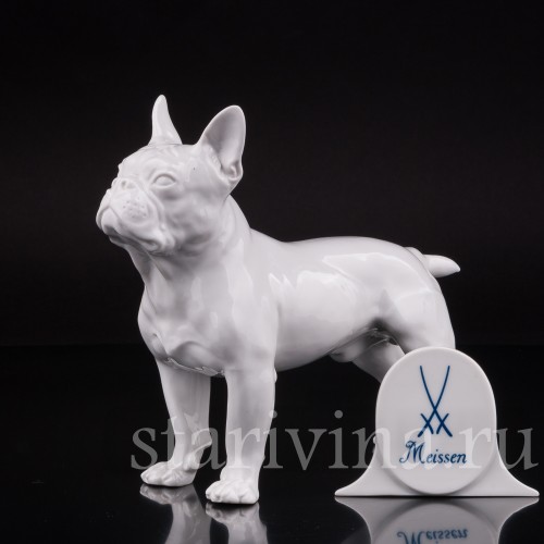 Статуэтка собаки из фарфора Французский бульдог, Meissen, Германия, 1981 г.