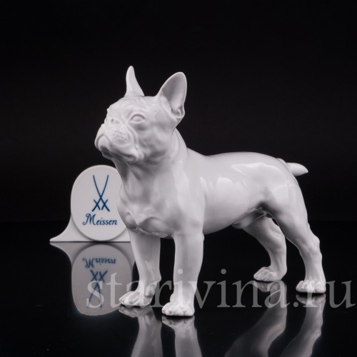 Статуэтка собаки из фарфора Французский бульдог, Meissen, Германия, 1981 г.