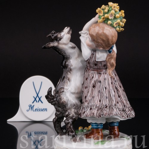 Статуэтка из фарфора Девочка с козлёнком, Meissen, Германия, пер. пол. 20 в.