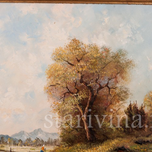 Картина маслом, пейзаж В окрестностях озера Майзингер, Германия, 1980 г.