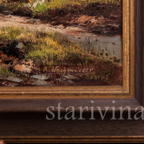 Картина маслом, пейзаж В окрестностях озера Майзингер, Германия, 1980 г.