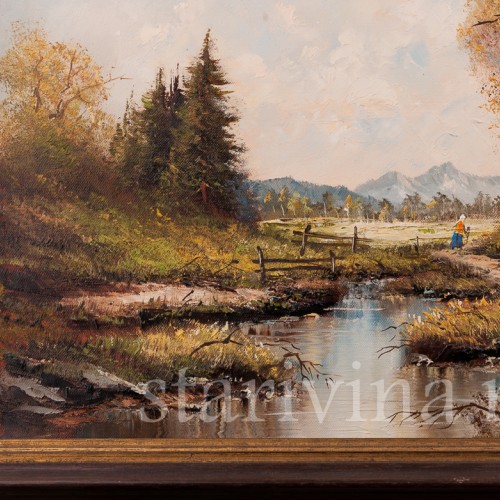 Картина маслом, пейзаж В окрестностях озера Майзингер, Германия, 1980 г.