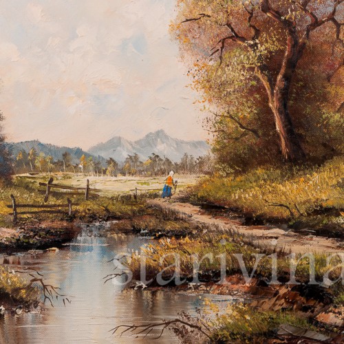 Картина маслом, пейзаж В окрестностях озера Майзингер, Германия, 1980 г.