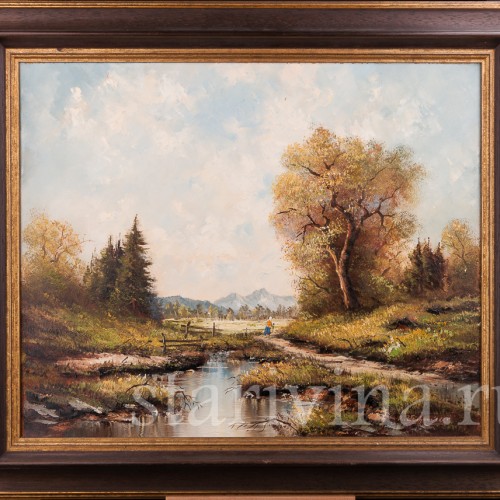 Картина маслом, пейзаж В окрестностях озера Майзингер, Германия, 1980 г.