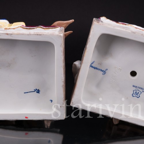 Парные фарфоровые статуэтки Пара с соколами, Dressel, Kister & Co, Германия, 1907-20 гг.